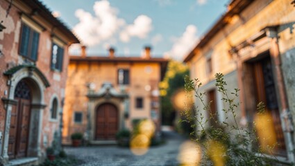 Fototapeta premium Charming Italian village during golden hour with rustic buildings