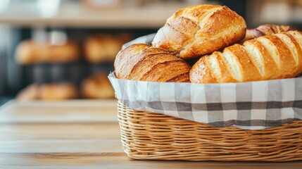 Freshly Baked Bread in a Basket at a Local Marketplace Stall for Promotion