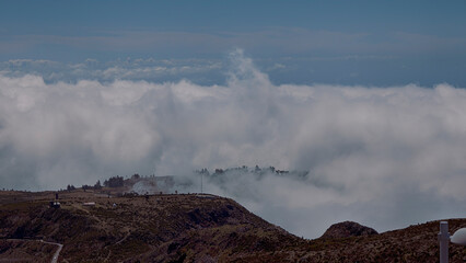 Mountain landscape with lines of mountains, trekking in Pico do Arieiro