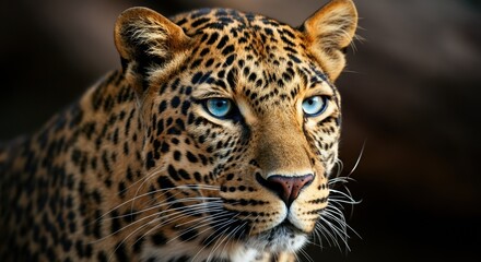 Naklejka premium Close-up of a leopard with striking blue eyes and distinctive spots