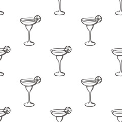 Hand drawn margarita cocktail seamless pattern. Simple design of drink for textile, fabric, wrapping paper