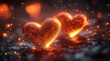 Fototapeta premium Glowing Layered Paper Art Representing Heart Shapes in a Sparkling Environment
