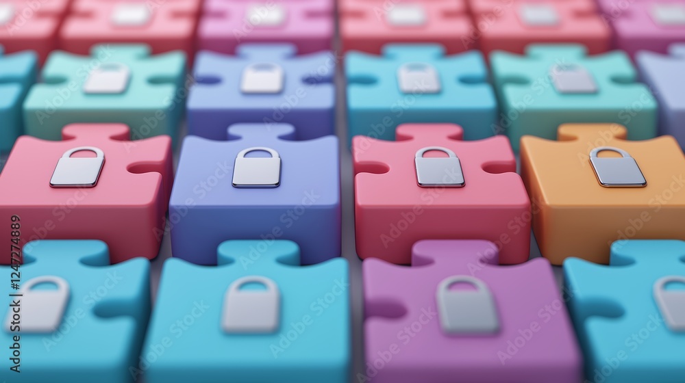 Poster toned puzzle pieces with lock symbols representing esg and security concepts