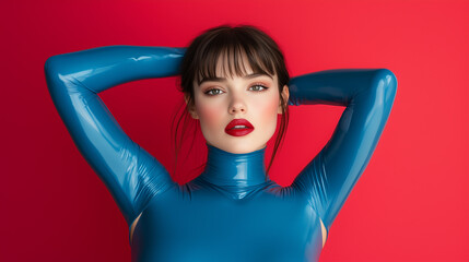 portrait of a young woman in latex fashion clothes