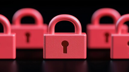 Visualization of Encrypted Paper Data with Red Locks on Black Background