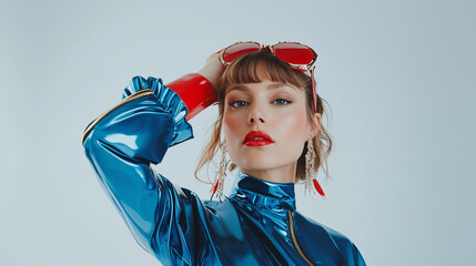 portrait of a young woman in latex fashion clothes