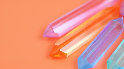 Kaleidoscopic Luxury Background with Colorful Crystal Shapes on Vibrant Orange Surface