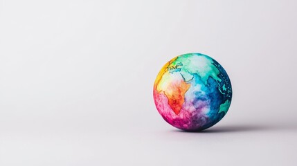 Fototapeta premium Colorful Watercolor Earth Globe in Pastel Shades on Simple White Background