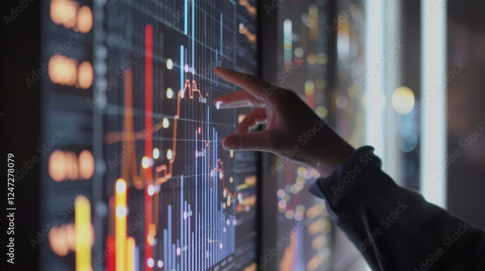 Poster interactive data visualization board displaying real-time financial trends and investment insights