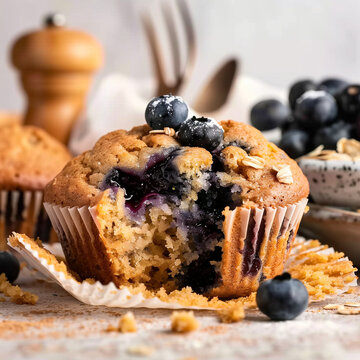 blueberry muffin open mouth soft juicy texture interior delicious close-up shot