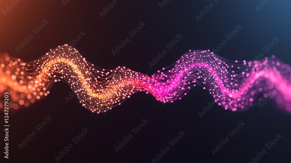 Poster abstract craft of interconnected lines and dots in vibrant colors on dark background