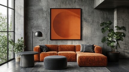 Vibrant Abstract Art in Artistic Loft Interior with Modern Furniture and Natural Light