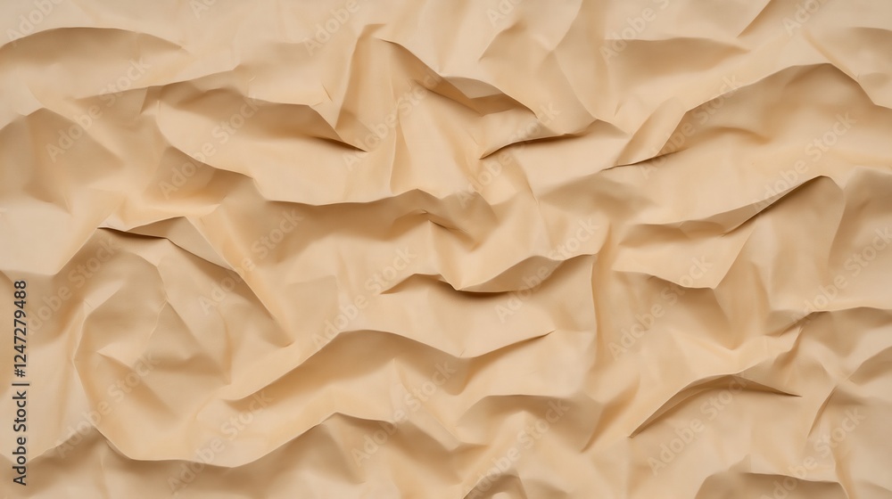 Poster crumpled neutral textile forming undulating shadows, soft textured fabric creating minimalist artist