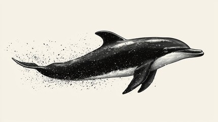 Obraz premium Black and White Tribal Dolphin Illustration with Artistic Splash Effects