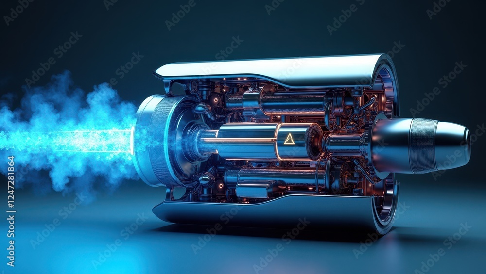 Poster innovative hydrogen engine design showcasing advanced propulsion technology with intricate component