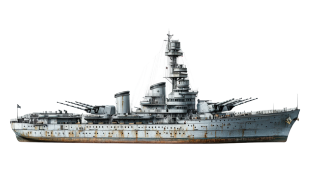 Historic battleship in dry dock maritime museum naval history urban isolated on transparent background