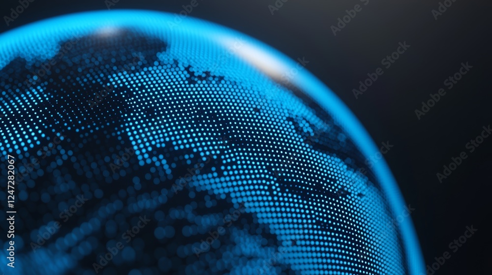 Poster vibrant tech-inspired globe design with arrow symbolizing global connection and innovation