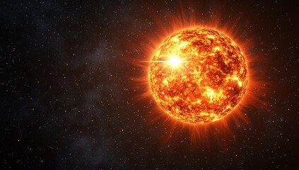 Obraz premium A glowing sun-like star with lens flare on a black background