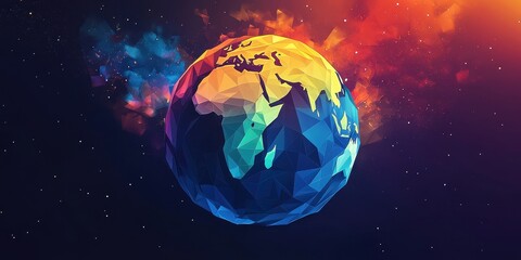 Low Poly Earth In Vibrant Cosmic Space