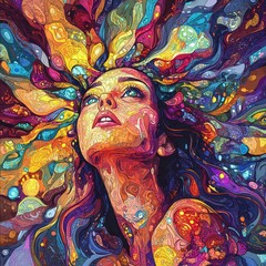 Naklejka premium Abstract Colorful Portrait of a Woman with Flowing Hair