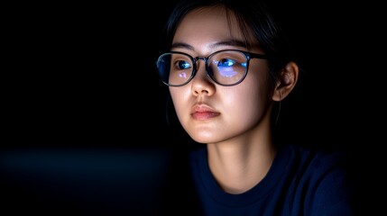 Fototapeta premium Young Engineer Designing Sustainable Water Solutions in a Dark Environment