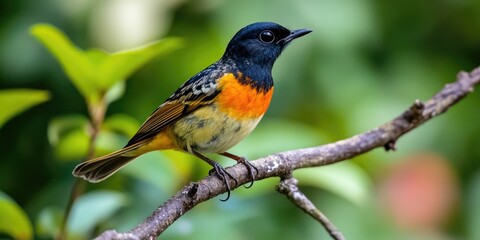 Fototapeta premium Bird on a branch with orange and black coloration.