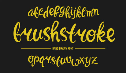 Obraz premium Calligraphic typeface or font hand drawn made with brush pen. Soft lettering original engraved sketchy alphabet. 