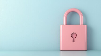 Pink Lock Icon with Glowing Heart on Soft Blue Background for Soothing Aesthetic Appeal