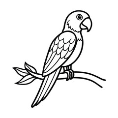 Fototapeta premium Simple black and white illustration of a parrot perched on a branch.
