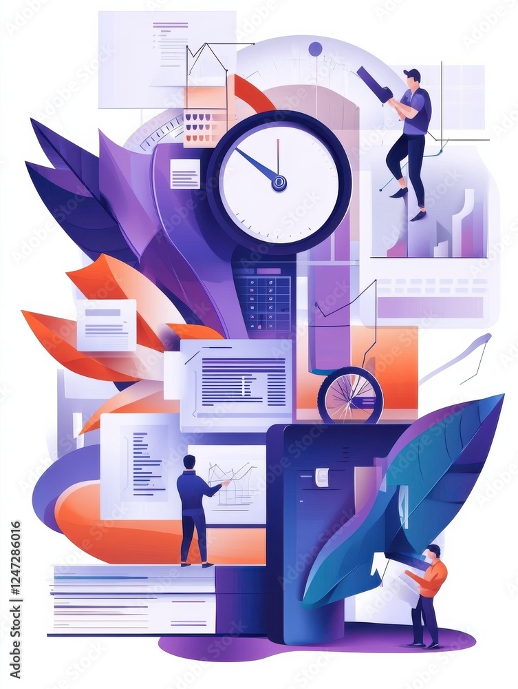 Poster project lifecycle abstract concept vector illustration set. project initiation and closure, deadline