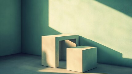 Minimalist room, product display, sunlight