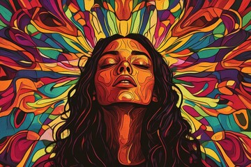Abstract Colorful Portrait of a Woman with Eyes Closed
