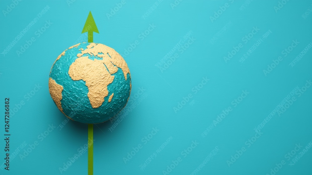 Aufkleber globe with gentle curve and green arrow representing growth and direction