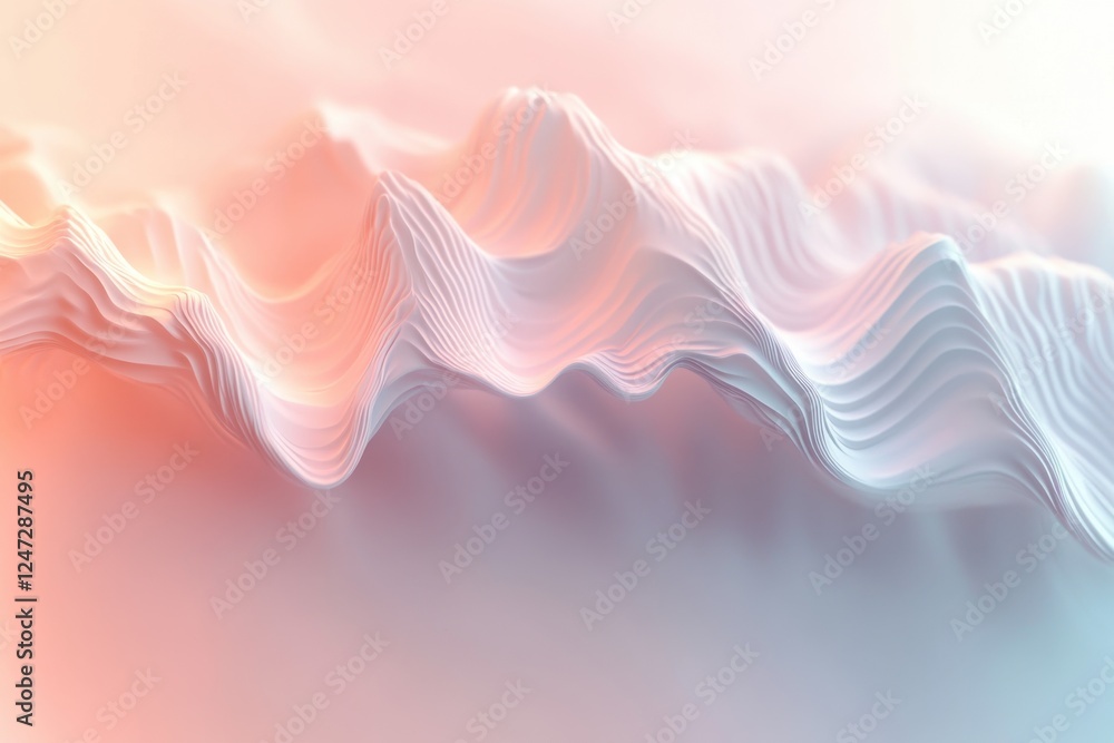 Poster wave-like abstract design with soft colors and smooth contours in a digital space