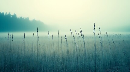 Misty field sunrise, tranquil nature scene