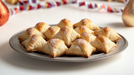 Tray of sugar-coated pastries in holiday theme setting.