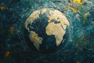 Impasto Earth Painting A Textured Globe Artwork