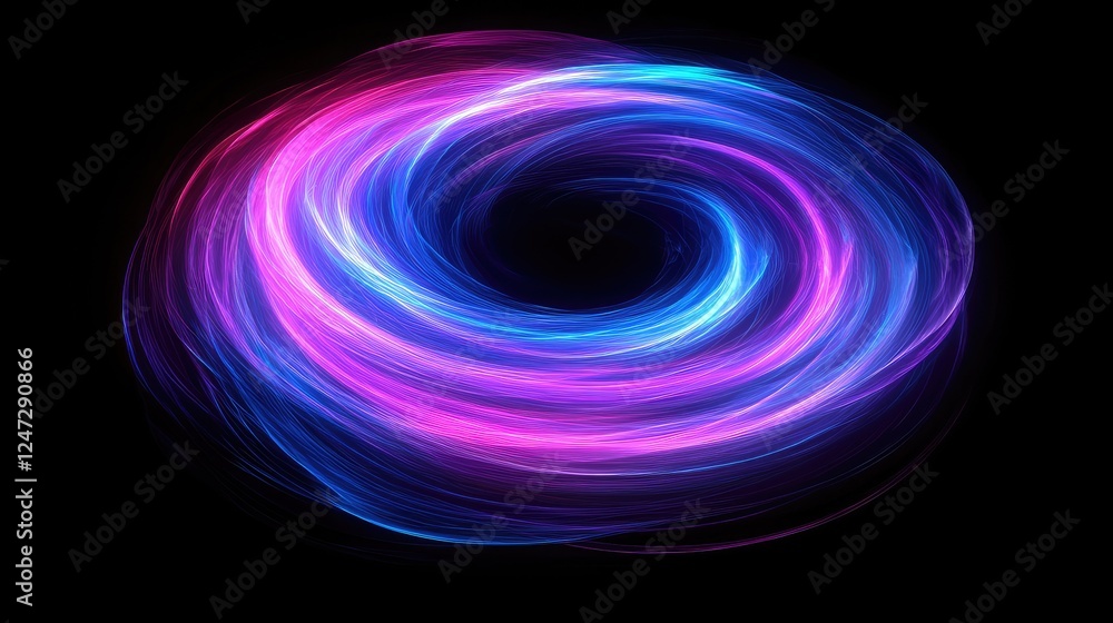 Poster Colorful light trails creating swirling abstract circles on black background