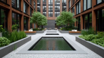 ESG Driven Public Art Plaza with Greenery, Water Features and Modern Architecture