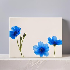 Minimalistic oil painting of abstract three blue flowers