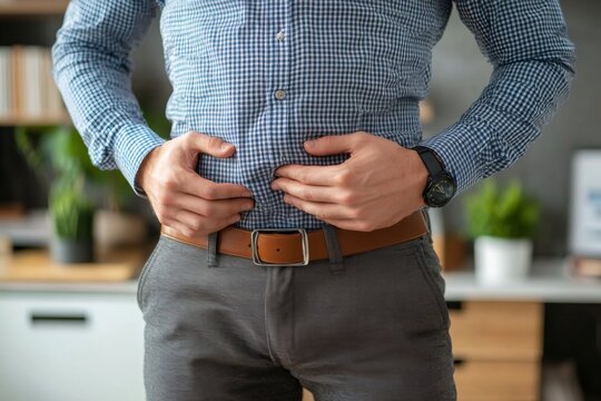 Office worker suffering from abdominal pain and bloating