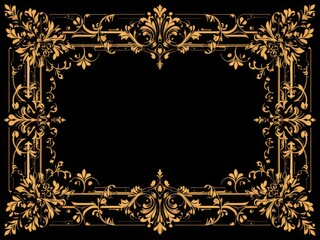Elegant Gold Floral Frame on Black Background