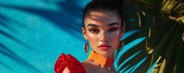 Model with a strong gaze, high-fashion confidence