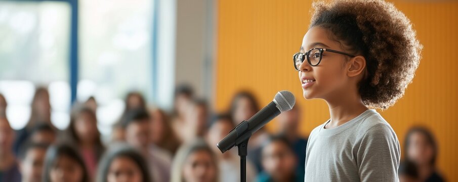 Young student giving a speech, poised and powerful 