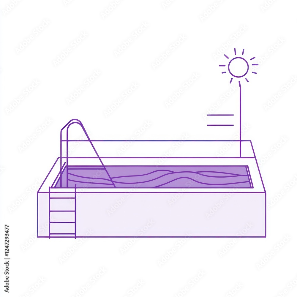 Poster Outline of a pool for recreation. Sunny backdrop, drawing for use in architecture