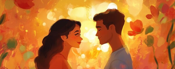Happy couple looking at each other, love-filled expressions