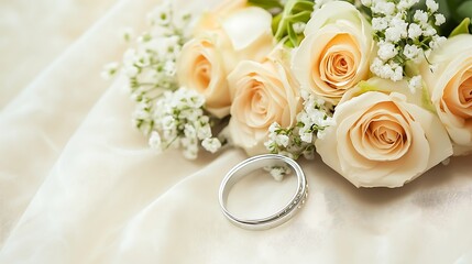 Wedding Ring Rests Amongst Delicate Peach Roses