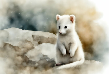Fototapeta premium isolated illustration ermine white background animal watercolor