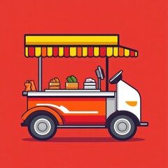 Colorful food truck illustration, side view, simple design, potential for cartoon use