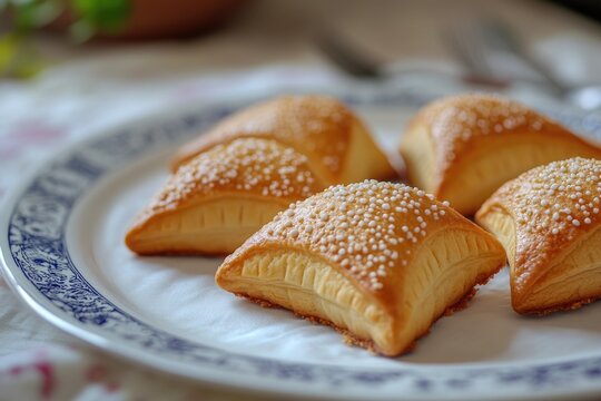 A plate of star-shaped pastries topped with powdered sugar.